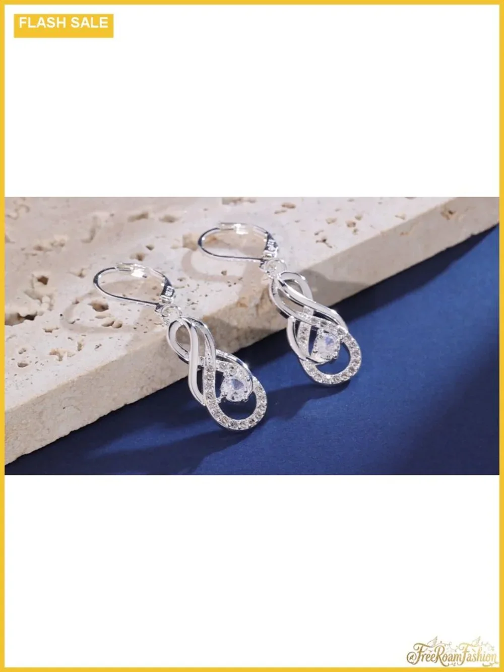 Silver Plated Infinity Leverback Dangle Earrings with Cubic Zirconia